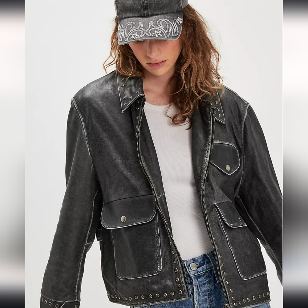 Nwt Found Black Leather Moto Jacket BRAND NEW WITH TAGS - Picture 4 of 9